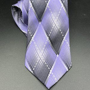 Phat Farm 100% Silk Dress Necktie Purple Black Diamond Pattern, 4 x 60